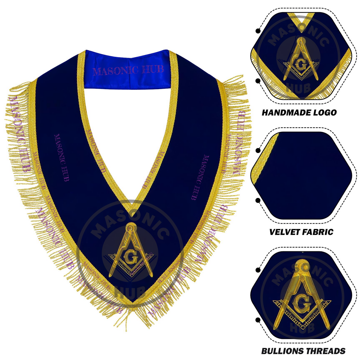 Masonic Master Mason Collar – Blue Velvet Blue Lodge Officer Freemason Regalia