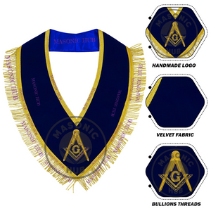 Masonic Master Mason Collar – Blue Velvet Blue Lodge Officer Freemason Regalia Masonic Hub