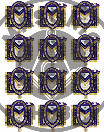 Grand Lodge Officer Aprons Set of 12 – Freemason Lambskin Regalia with Gold Bullion Hand Embroidery, Chain Collars, Jewels & Cuffs