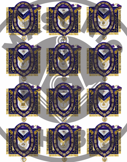 Grand Lodge Officer Aprons Set of 12 – Freemason Lambskin Regalia with Gold Bullion Hand Embroidery, Chain Collars & Jewels