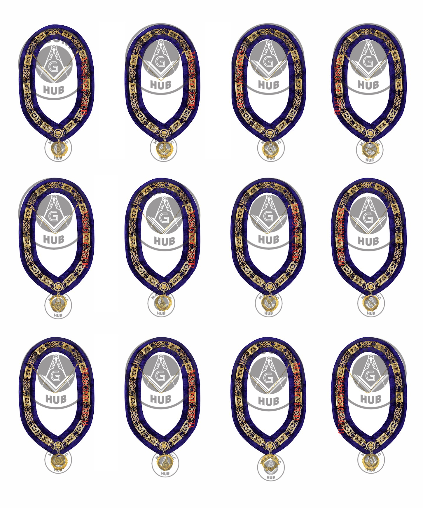 Grand Lodge Officer Aprons Set of 12 – Freemason Lambskin Regalia with Gold Bullion Hand Embroidery, Chain Collars, Jewels & Cuffs Masonic Hub