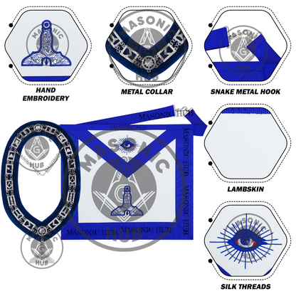 Masonic Blue Lodge Handmade Senior Warden Lambskin Apron with Chain Collar+Jewel