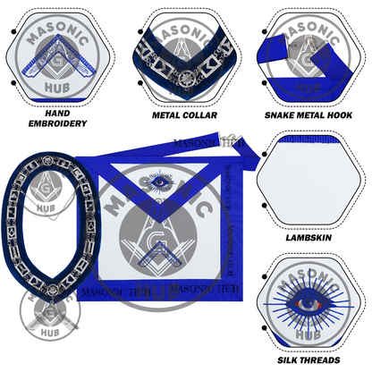 Masonic Blue Lodge Handmade Worshipful Master Lambskin Apron with Collar + Jewel