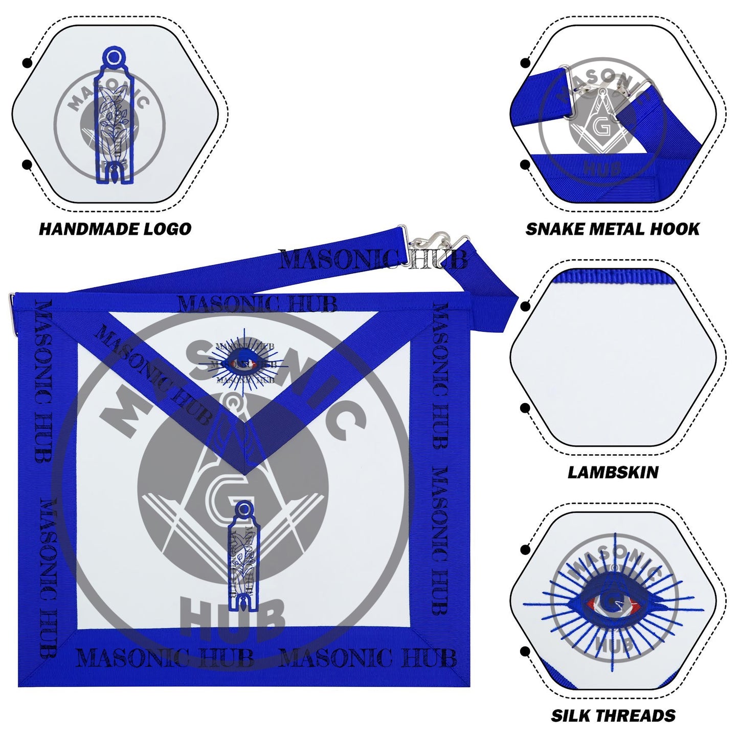Masonic Blue Lodge Handmade Junior Warden Lambskin Apron with All-Seeing Eye