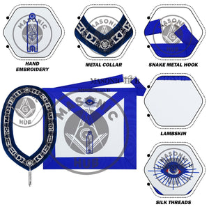 Masonic Blue Lodge Handmade Junior Warden Lambskin Apron with Collar + Jewel Masonic Hub