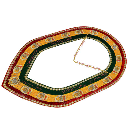 Shriner Gold Plated Metal w/ Rhinestone Jewels Tri-Color Deluxe Chain Collar – Red, Green & Yellow with Rhinestones Trim | Masonic Regalia