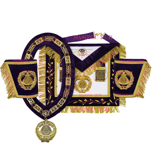Masonic Grand Master Apron Set – Sheepskin Leather, Gold Bullion Embroidery + Chain Collar, Jewel & Gauntlet Cuffs Masonic Hub