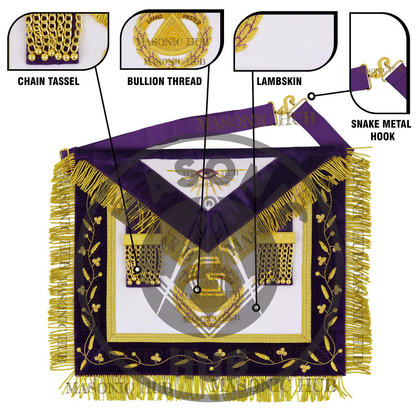 Masonic Grand Master Sheepskin Leather Apron | Gold Bullion Hand Embroidery