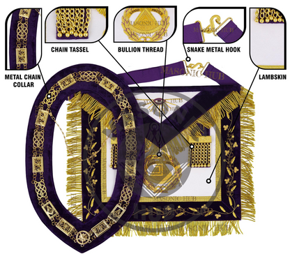 Masonic Grand Master Sheepskin Leather Apron with Chain Collar & Free Jewel