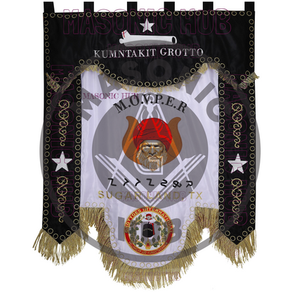 Custom M.O.V.P.E.R. Grotto Banner Flag – Gold Fringe – Personalized Lodge Display