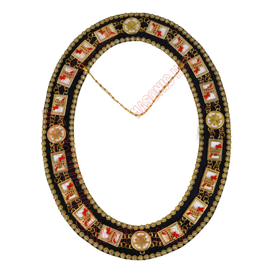 MASONIC KNIGHT TEMPLAR CHAIN COLLAR RHINESTONES + WHITE SHEET - GOLD DELUXE
