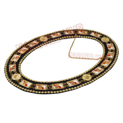MASONIC KNIGHT TEMPLAR CHAIN COLLAR RHINESTONES + WHITE SHEET - GOLD DELUXE