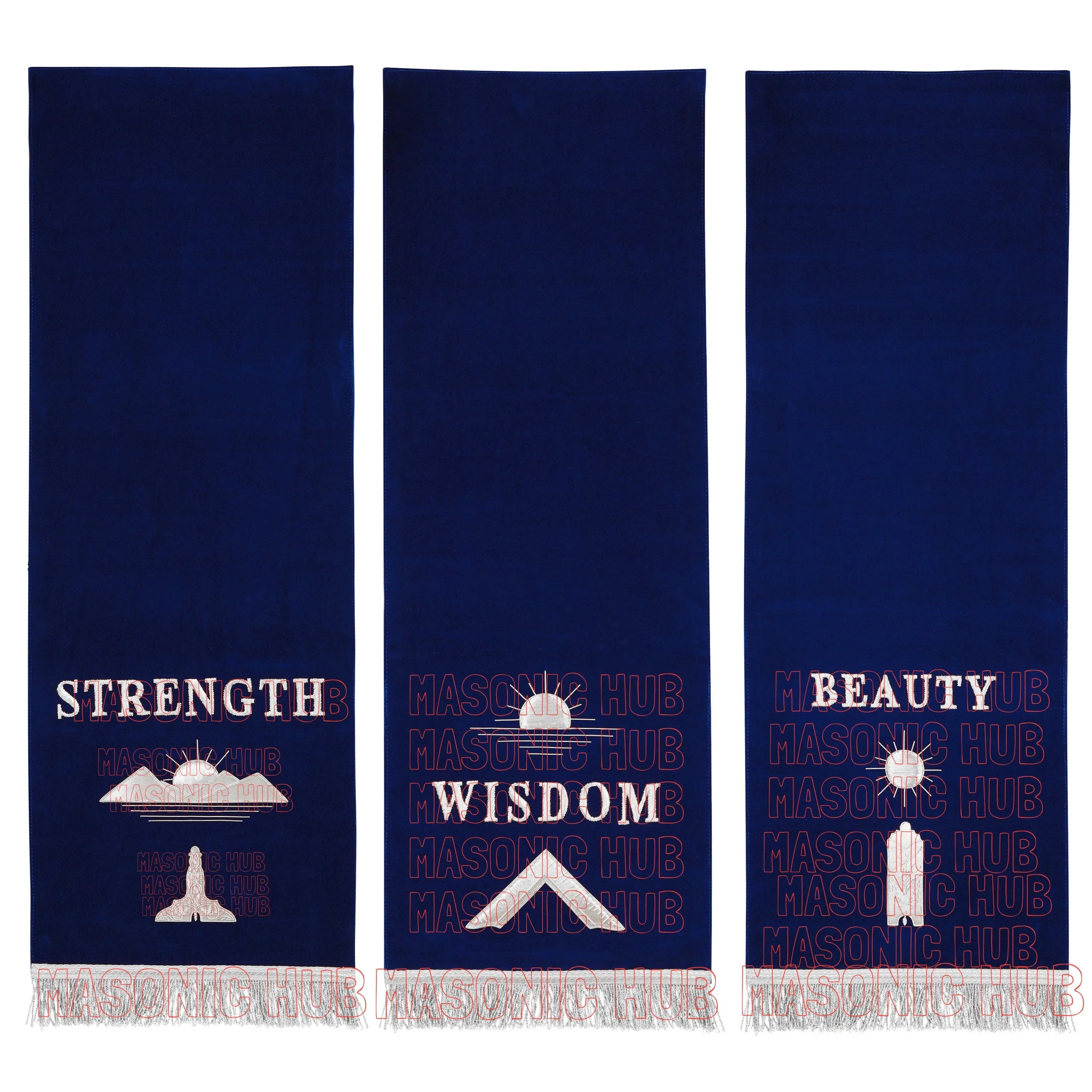 Handcrafted Masonic Blue Lodge Pedestal Covers – Silver Embroidery (Set of 3) Masonic Hub