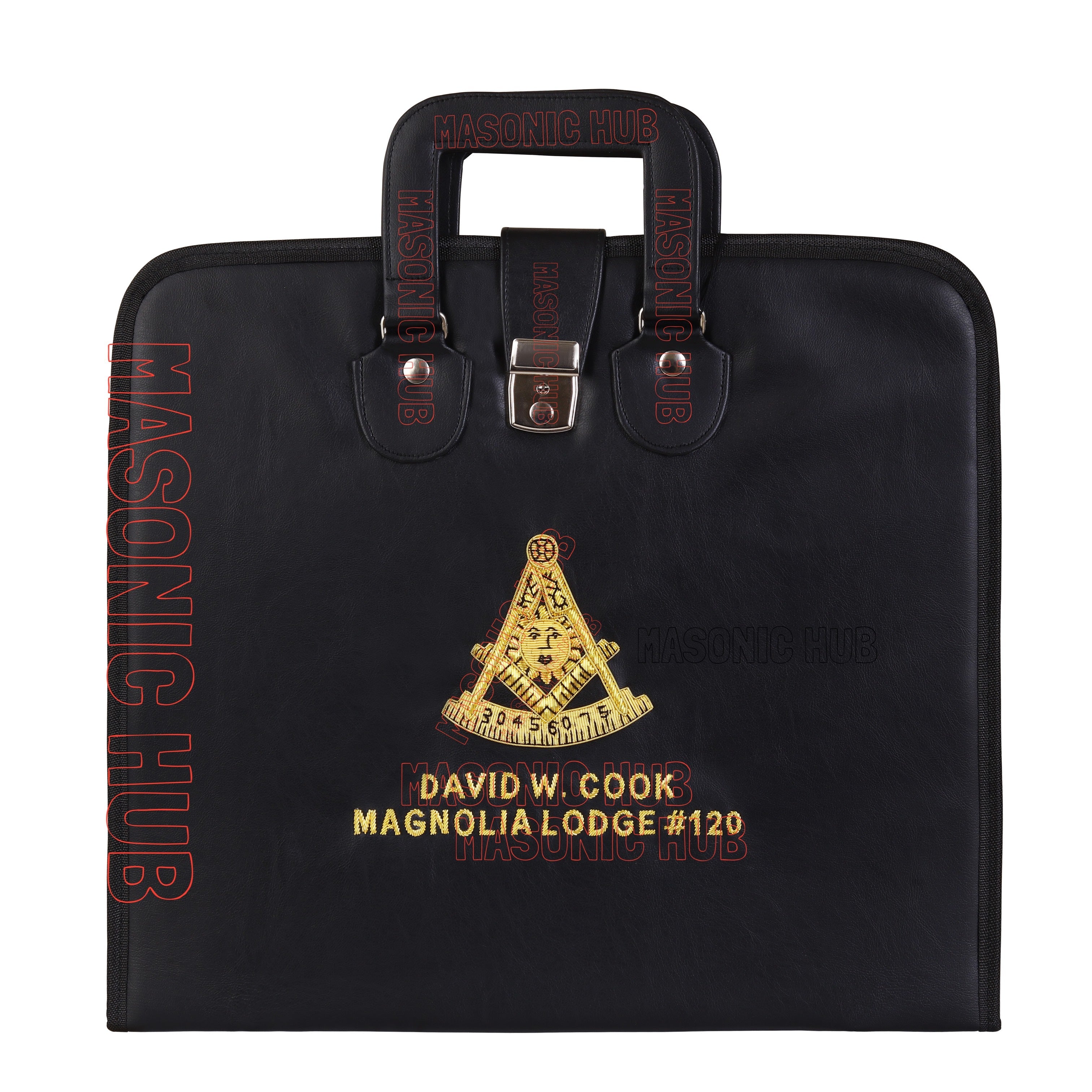 Masonic Hand Embroidered Past Master Masonic Apron Case with Handle [ BLACK ] Masonic Hub