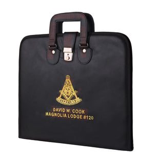 Masonic Hand Embroidered Past Master Masonic Apron Case with Handle [ BLACK ] Masonic Hub
