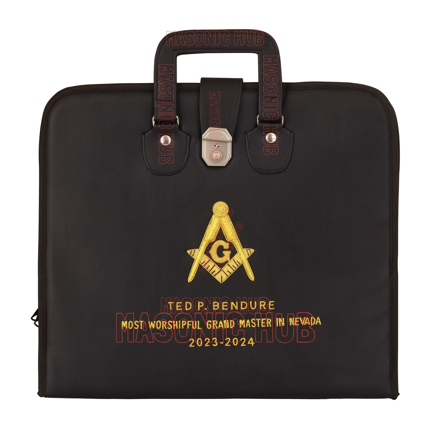 Personalized Masonic Apron Case | Hand-Embroidered Square & Compasses | Black with Handle