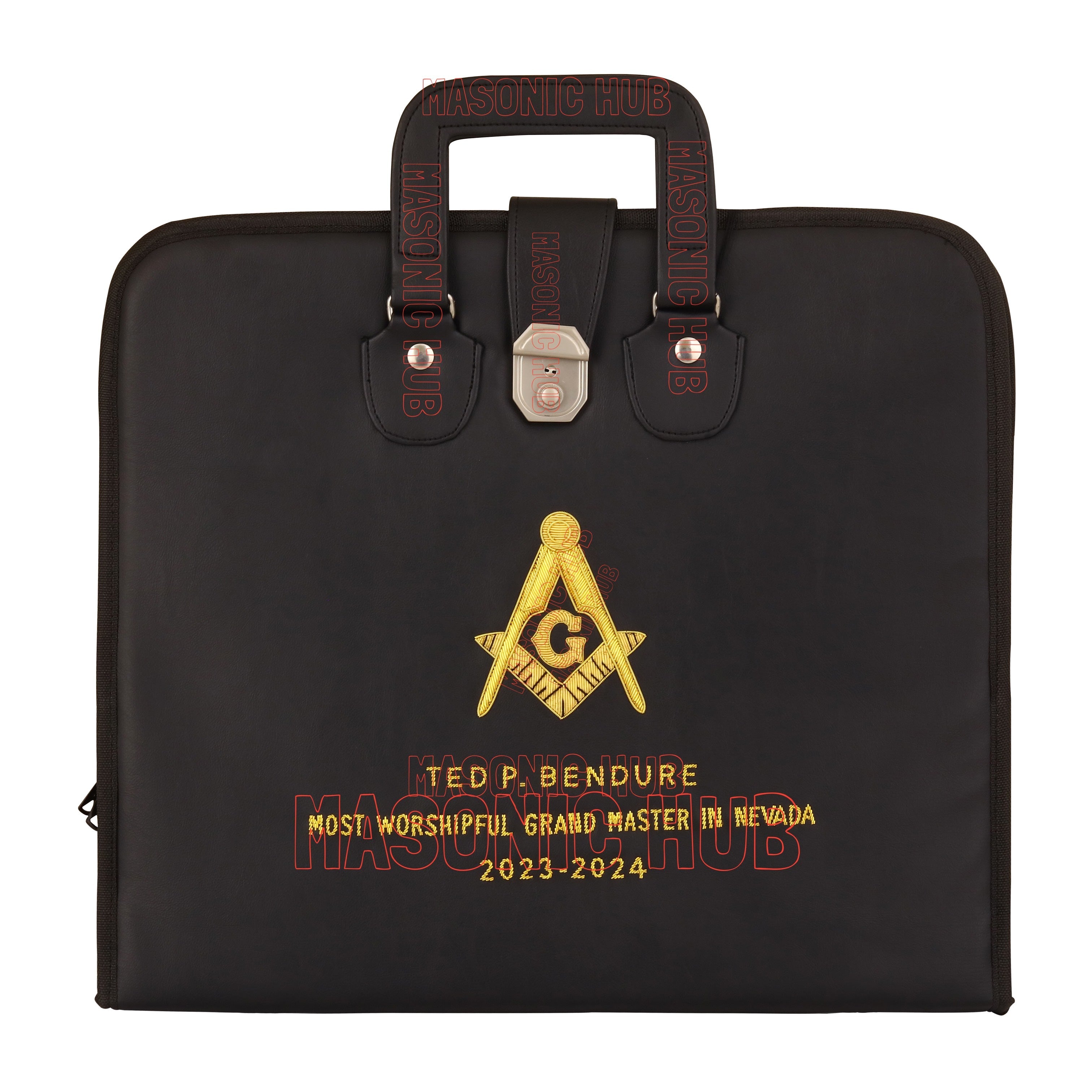 Personalized Masonic Apron Case | Hand-Embroidered Square & Compasses | Black with Handle Masonic Hub
