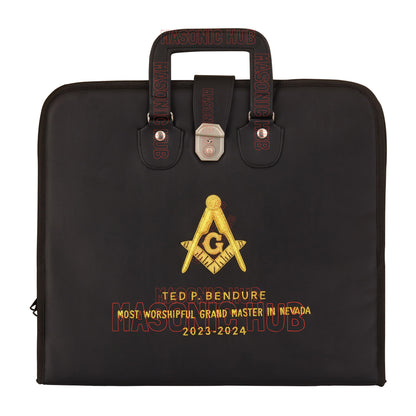 Personalized Masonic Apron Case | Hand-Embroidered Square & Compasses | Black with Handle