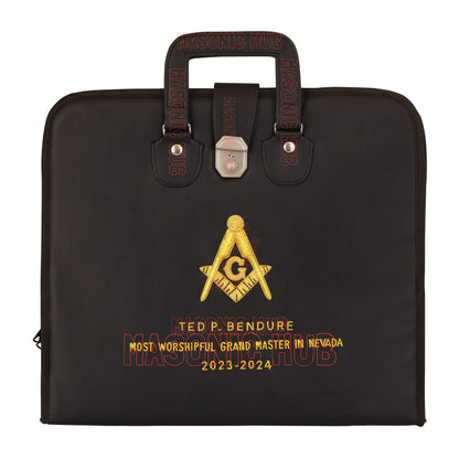Masonic Hand-Embroidered Square &amp; Compass Apron Case – Black