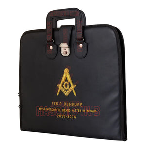 Masonic Hand-Embroidered Square &amp; Compass Apron Case – Black Masonic Hub
