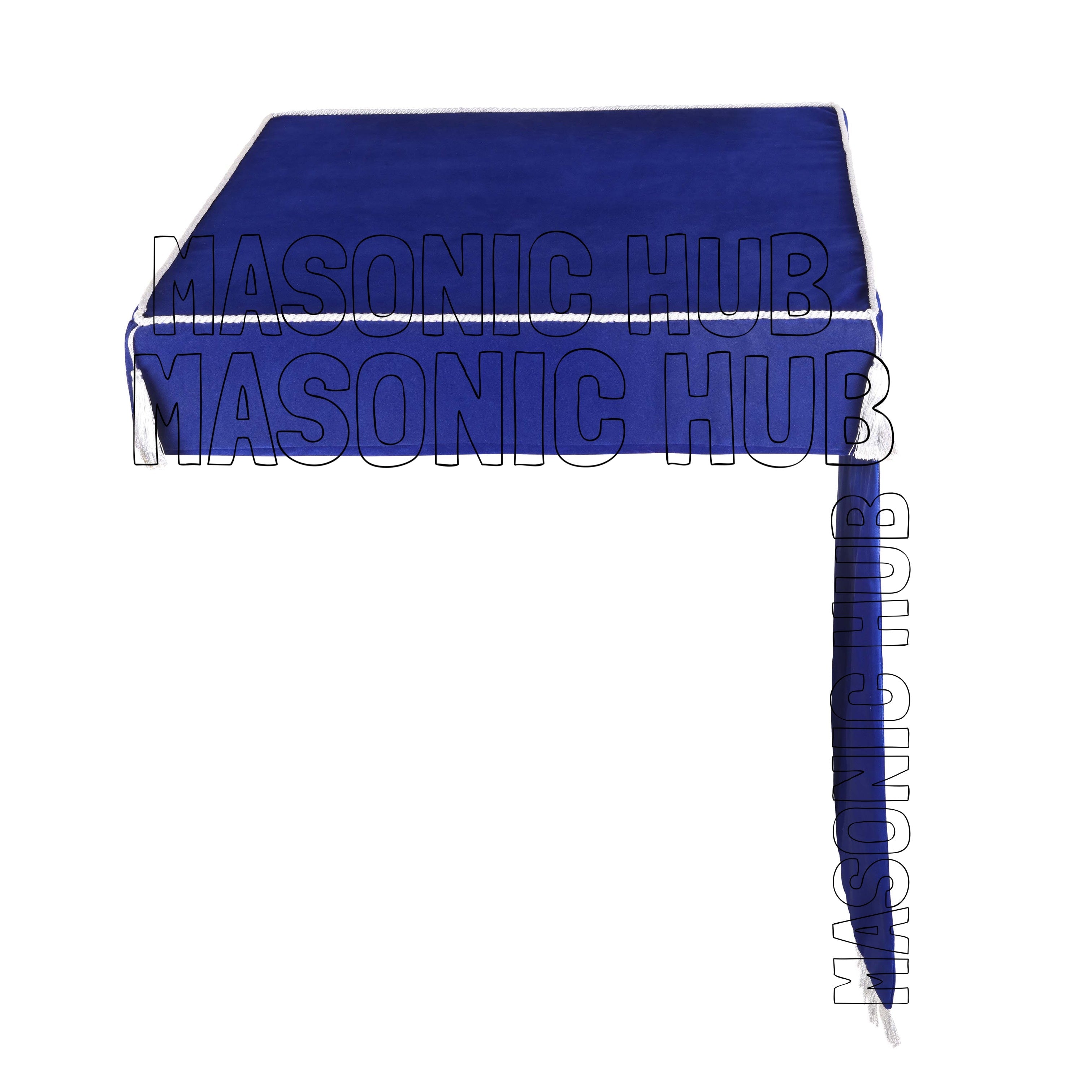 Masonic Bible Cushion & Drop Fall – Custom Lodge Name and Number – Blue Velvet Lodge Altar Cushion Masonic Hub