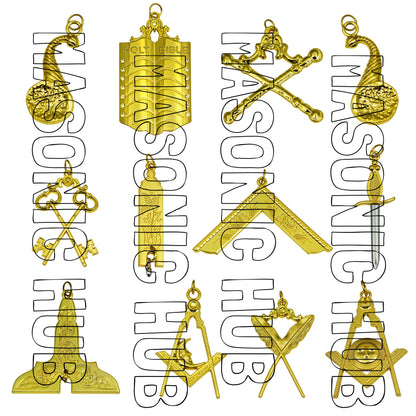 Masonic Blue Lodge Officer Working Tools Set (12) – Chain Collars + FREE Jewels – Complete Regalia Lot