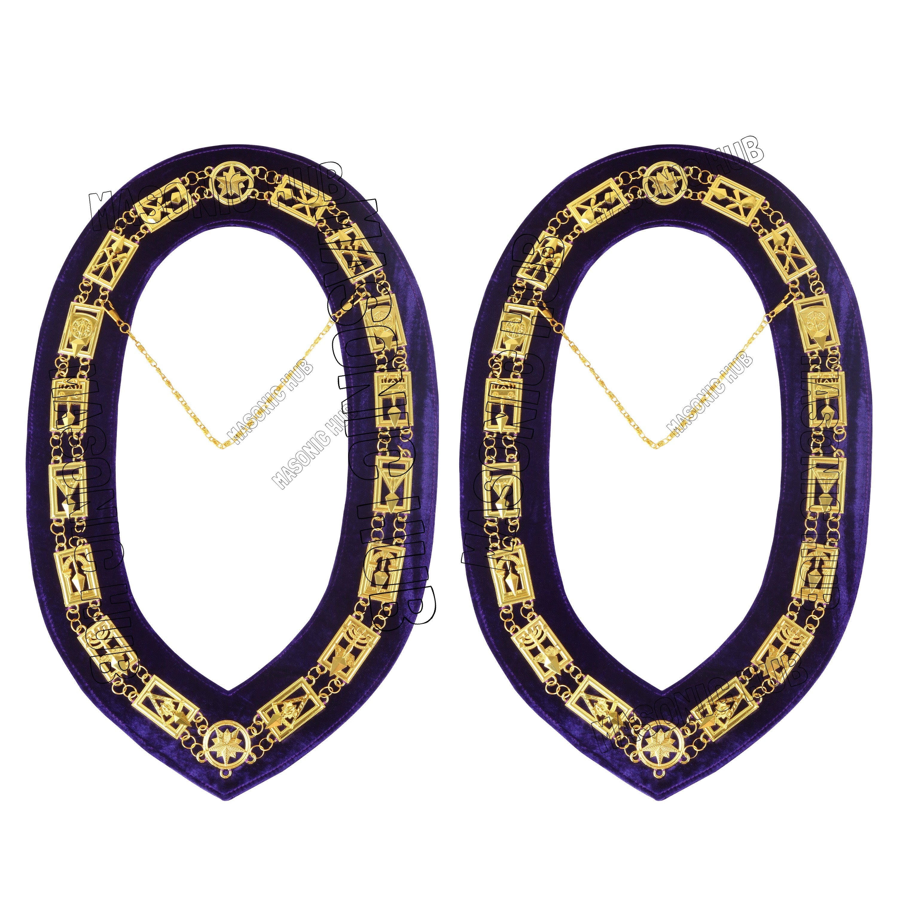 Masonic Regalia Cryptic Mason Royal & Select Master Chain Collar Purple Backing Masonic Hub
