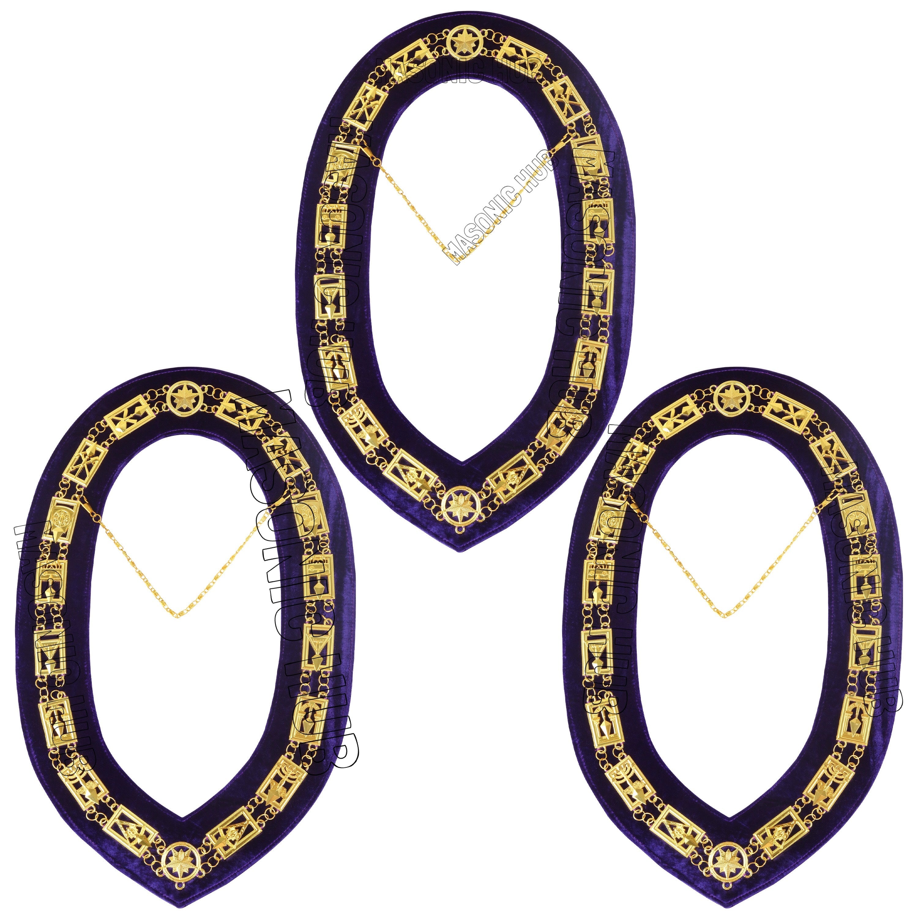 Masonic Regalia Cryptic Mason Royal & Select Master Chain Collar Purple Backing Masonic Hub