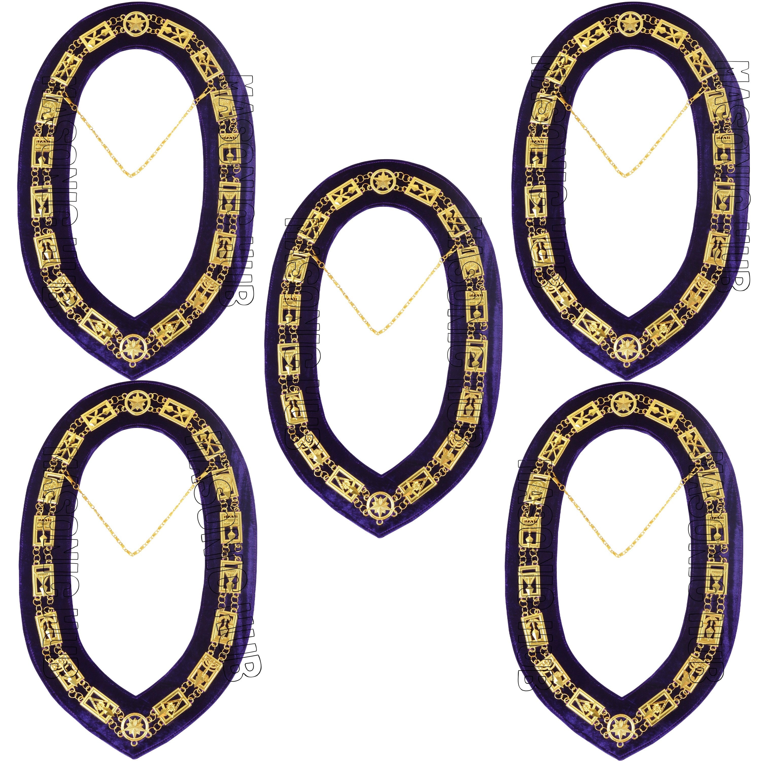 Masonic Regalia Cryptic Mason Royal & Select Master Chain Collar Purple Backing Masonic Hub