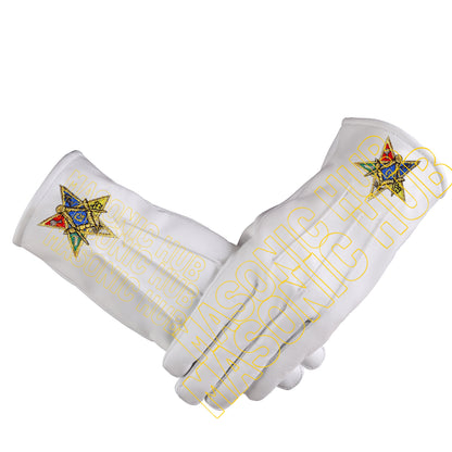 OES White Leather Gloves – Order of the Eastern Star Embroidered in Silk & Metallic Threads
