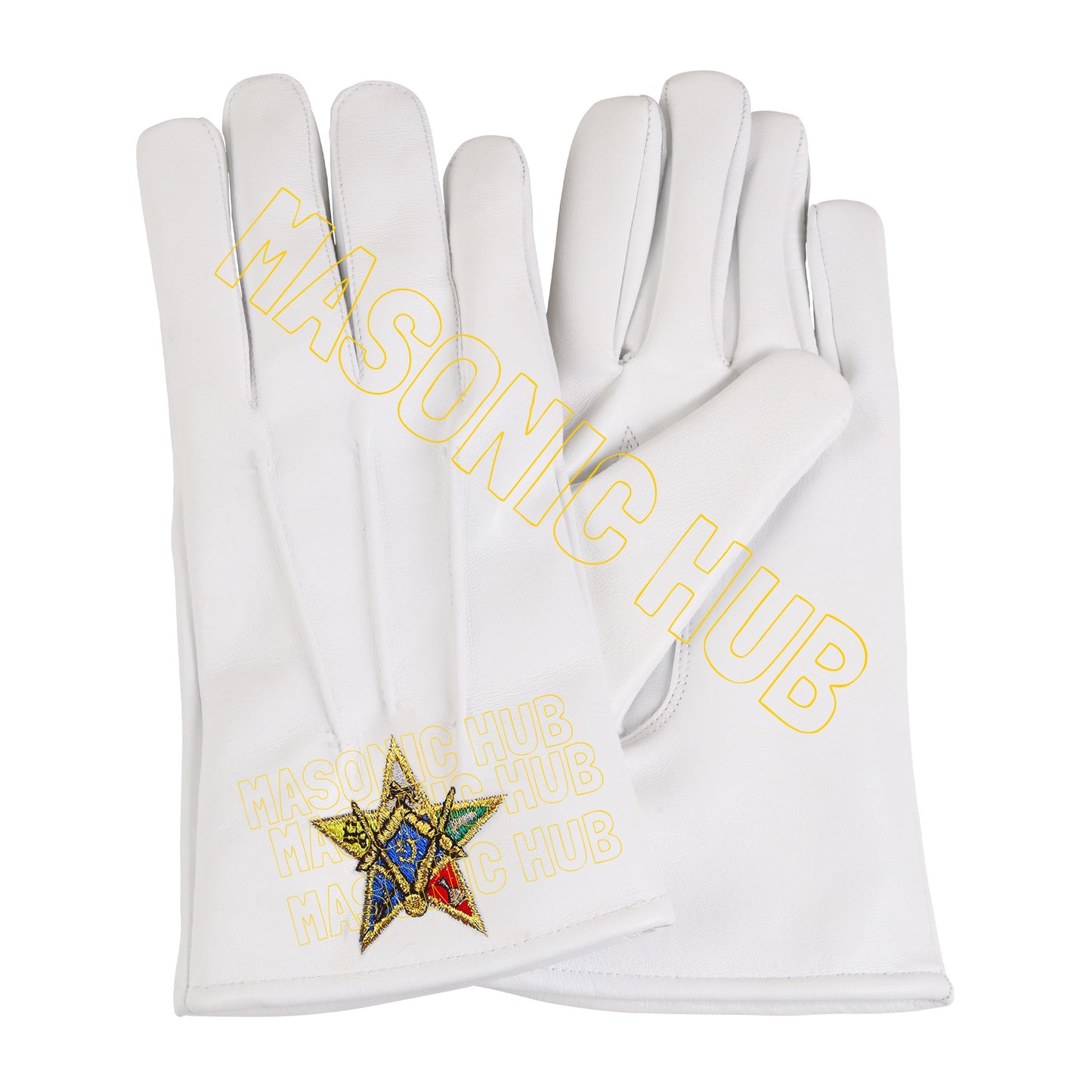 OES White Leather Gloves – Order of the Eastern Star Embroidered in Silk & Metallic Threads