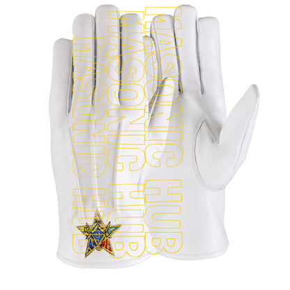 OES White Leather Gloves – Order of the Eastern Star Embroidered in Silk & Metallic Threads