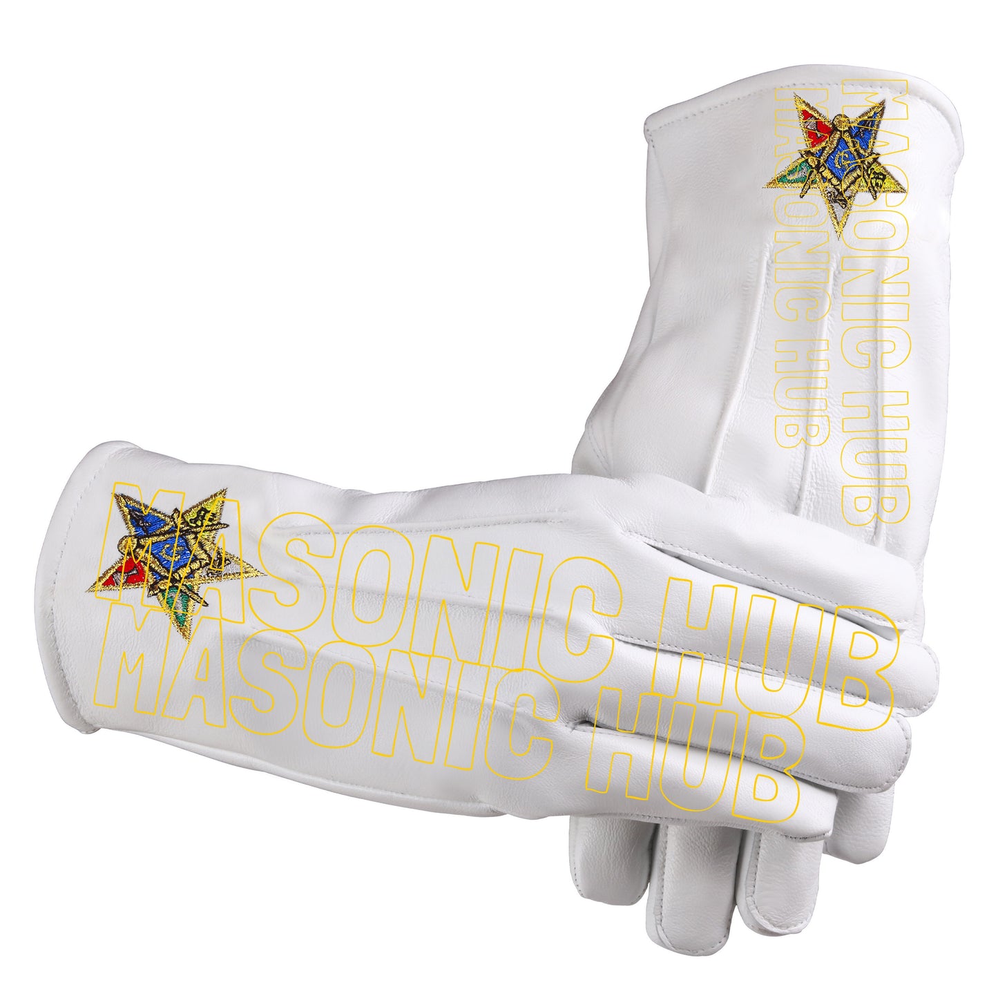 OES White Leather Gloves – Order of the Eastern Star Embroidered in Silk & Metallic Threads