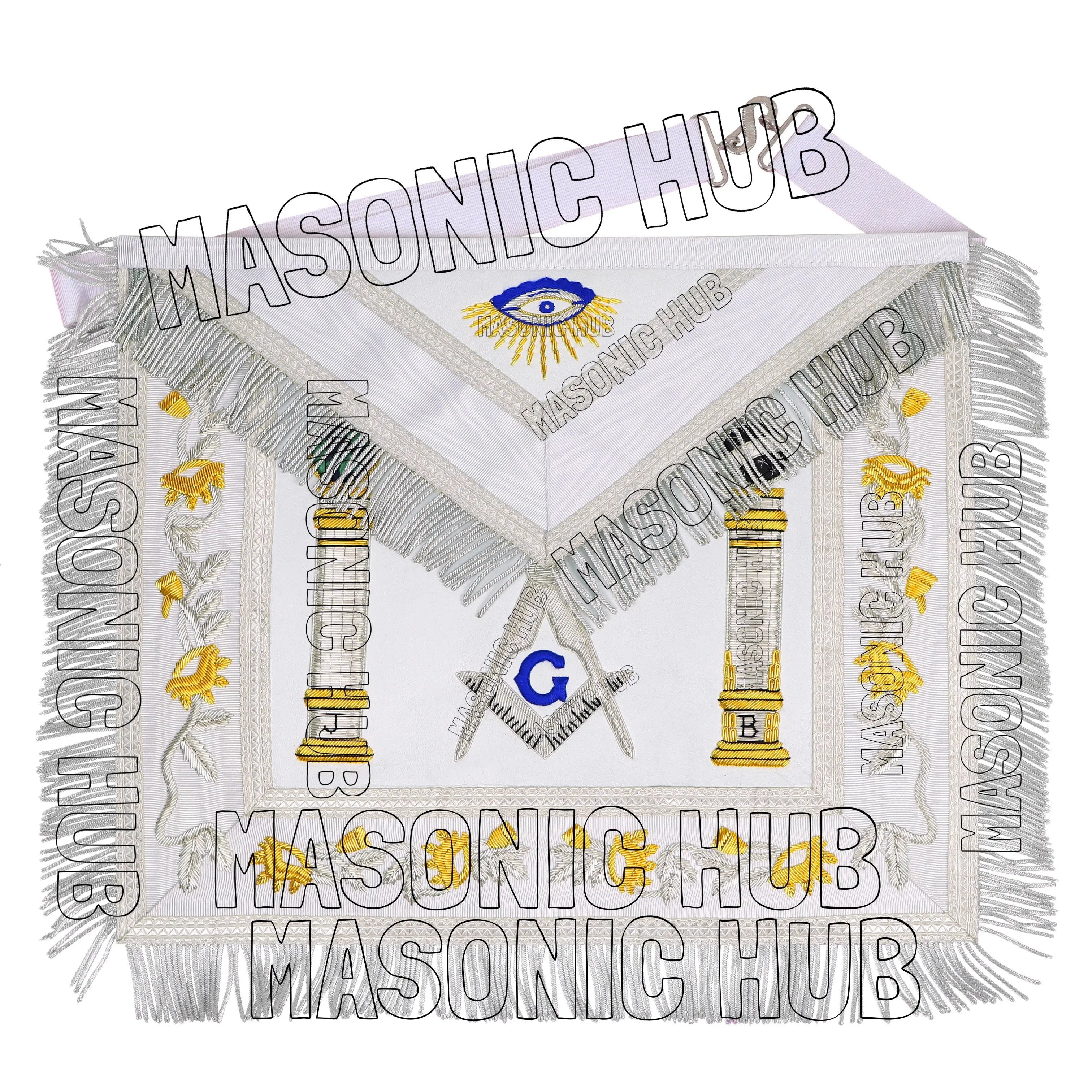 EXQUISITE MASONIC REGALIA MASTER MASON SHEEP APRON – ALL WHITE HAND EMBROIDERED Masonic Hub