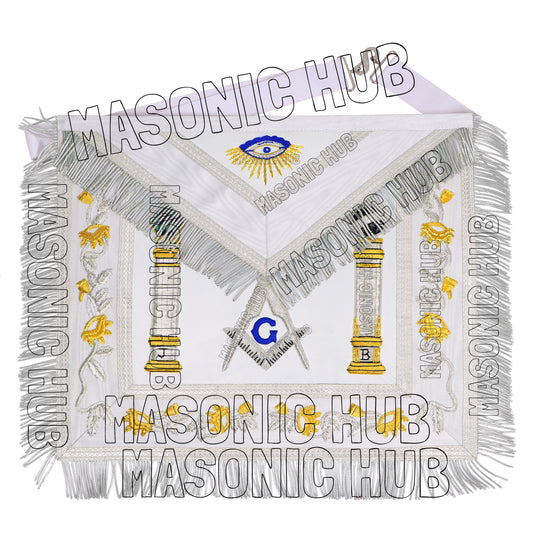 EXQUISITE MASONIC REGALIA MASTER MASON SHEEP APRON – ALL WHITE HAND EMBROIDERED