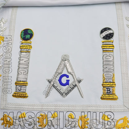 EXQUISITE MASONIC REGALIA MASTER MASON SHEEP APRON – ALL WHITE HAND EMBROIDERED