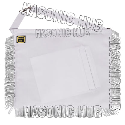 EXQUISITE MASONIC REGALIA MASTER MASON SHEEP APRON – ALL WHITE HAND EMBROIDERED