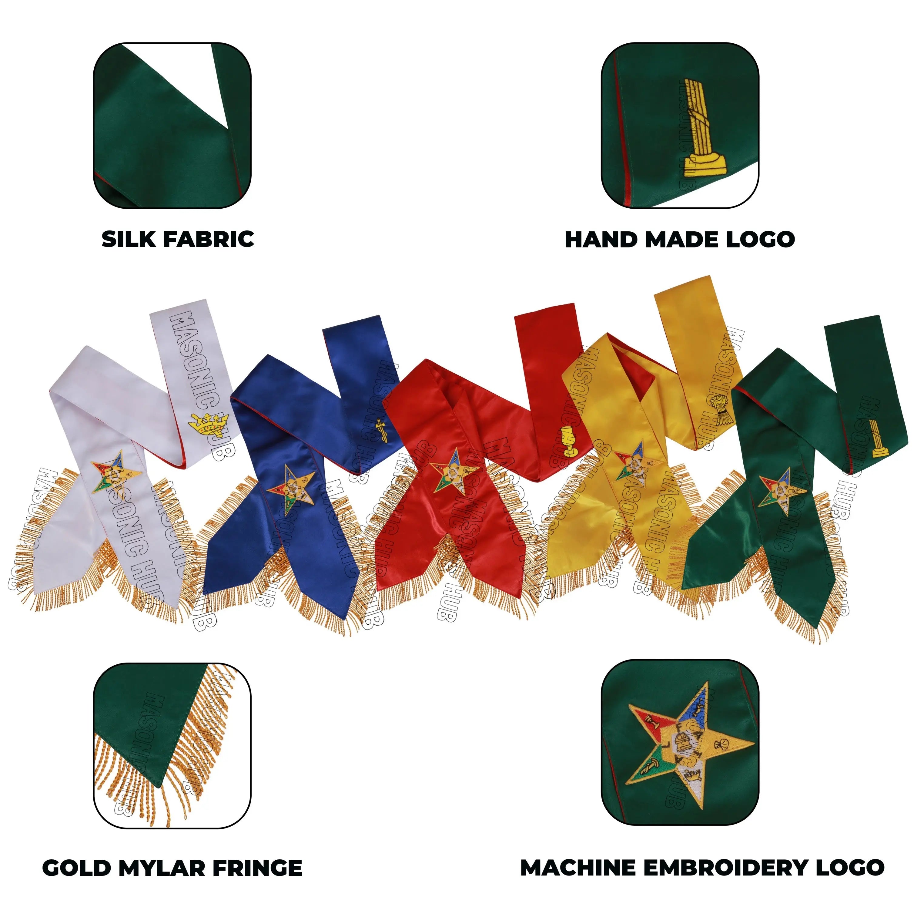 Handcrafted Masonic Order of Eastern Star (OES) Complete Sash Set – Set of 5 Masonic Hub