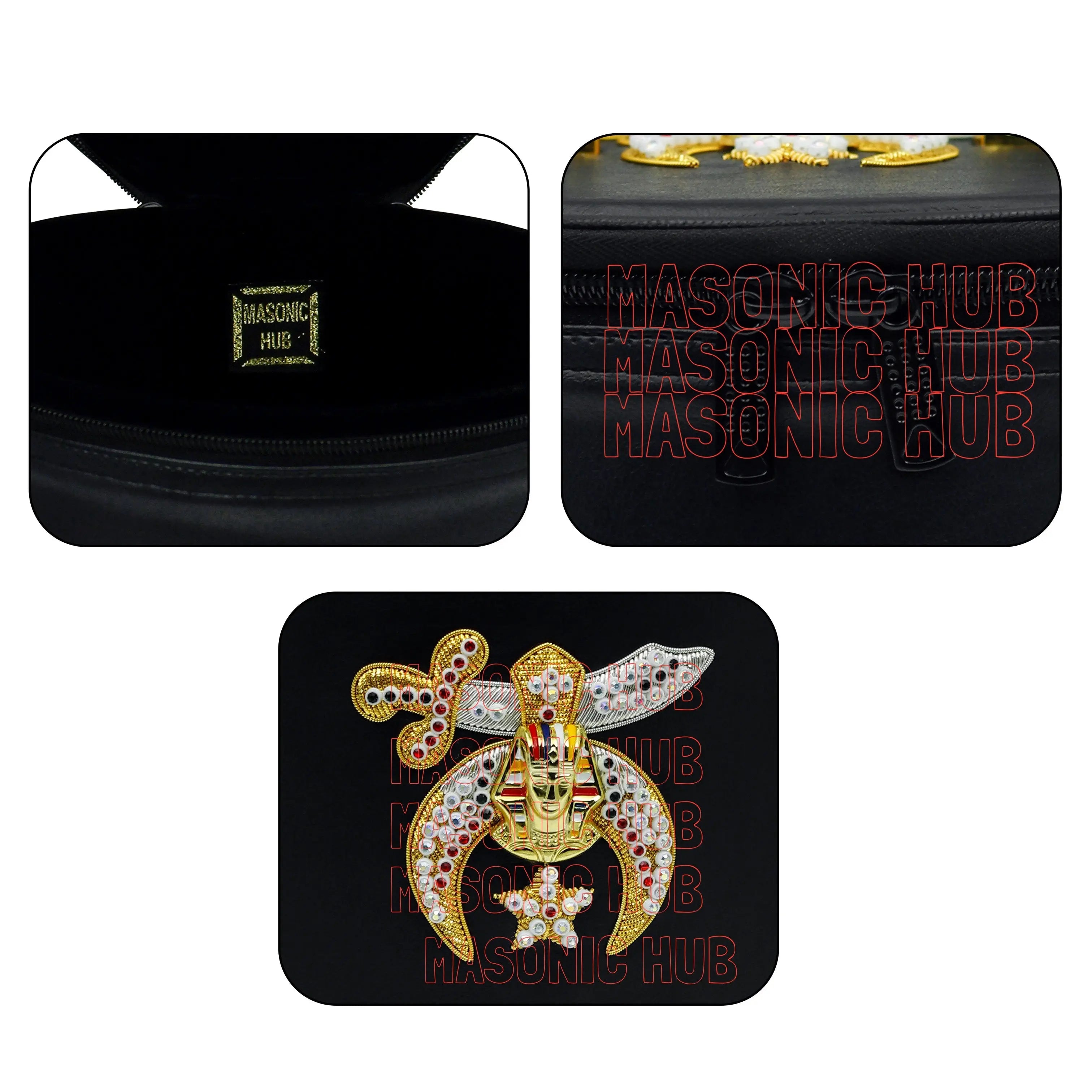 MASONIC SHRINER FEZ CASE – BLACK WITH HAND-EMBROIDERED EMBLEM Masonic Hub