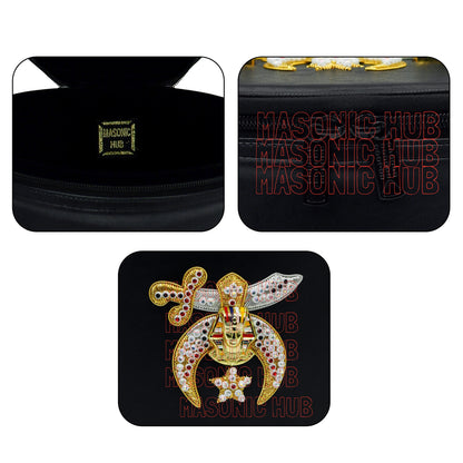 MASONIC SHRINER FEZ CASE – BLACK WITH HAND-EMBROIDERED EMBLEM