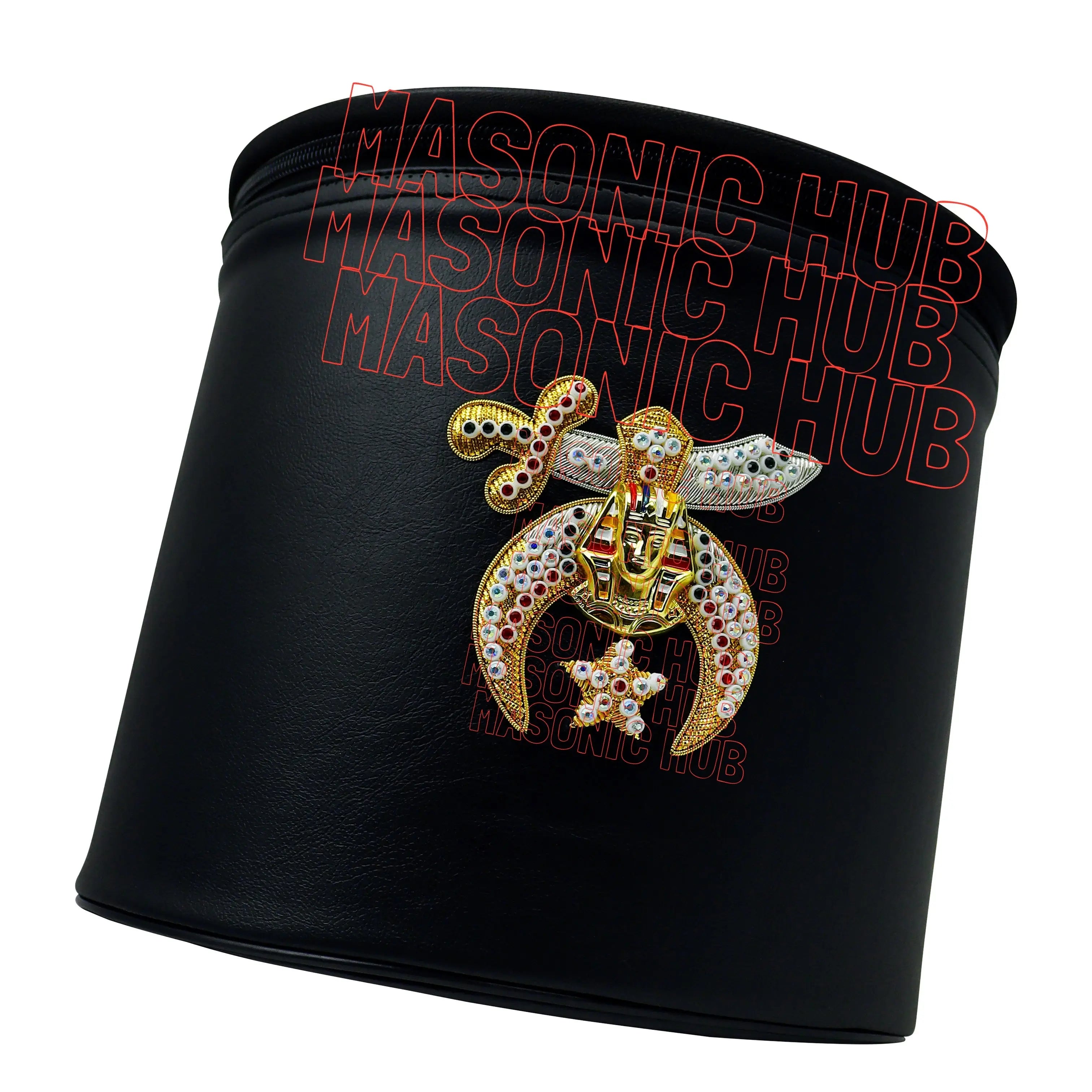 MASONIC SHRINER FEZ CASE – BLACK WITH HAND-EMBROIDERED EMBLEM Masonic Hub
