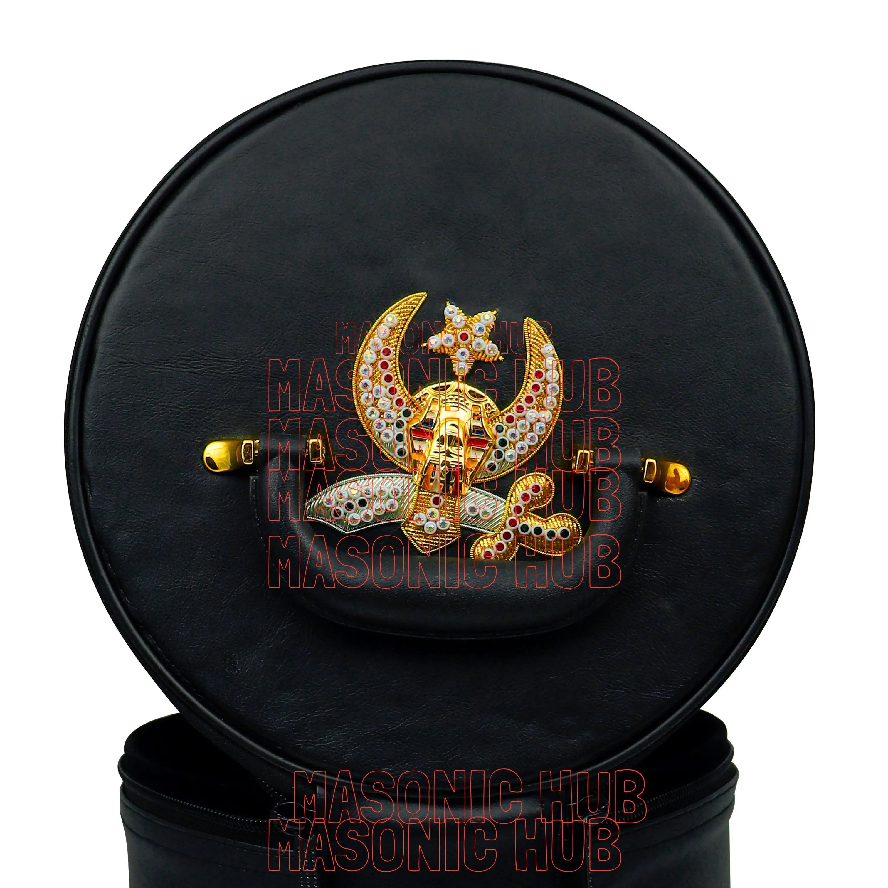 MASONIC SHRINER FEZ CASE – BLACK WITH HAND-EMBROIDERED EMBLEM Masonic Hub