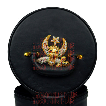MASONIC SHRINER FEZ CASE – BLACK WITH HAND-EMBROIDERED EMBLEM