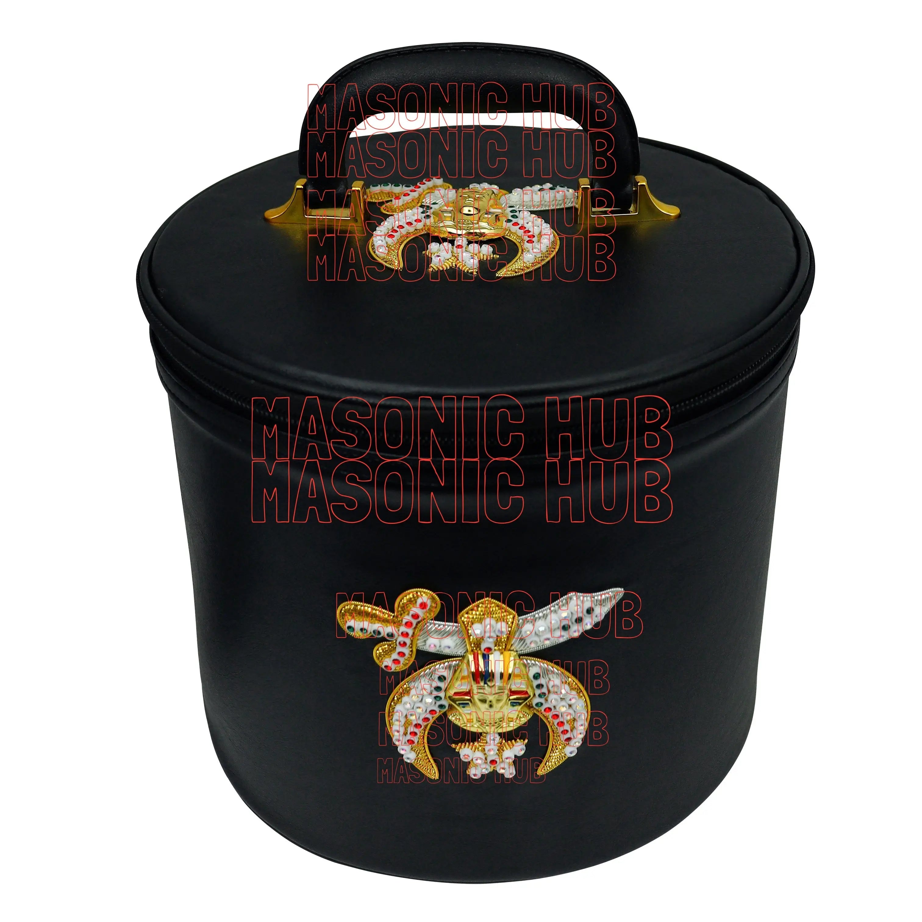 MASONIC SHRINER FEZ CASE – BLACK WITH HAND-EMBROIDERED EMBLEM Masonic Hub