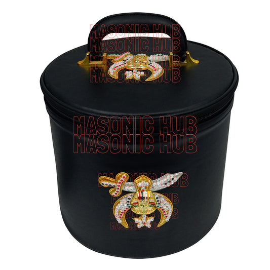 MASONIC SHRINER FEZ CASE – BLACK WITH HAND-EMBROIDERED EMBLEM