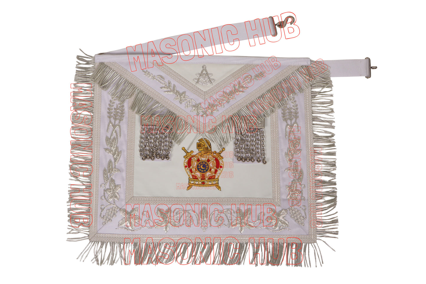 DeMolay Lambskin Apron | Past Master Emblem on Flap | Fully Silver Bullion Embroidery | Masonic Regalia