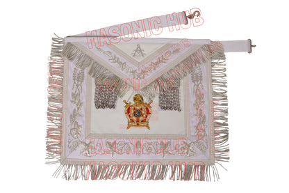DeMolay Lambskin Apron | Past Master Emblem on Flap | Fully Silver Bullion Embroidery | Masonic Regalia
