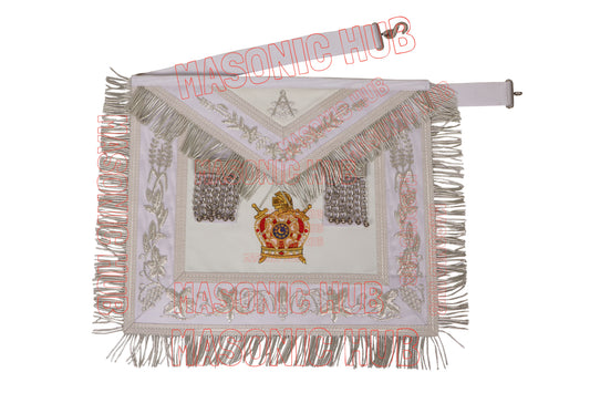 DeMolay Lambskin Apron | Past Master Emblem on Flap | Fully Silver Bullion Embroidery | Masonic Regalia