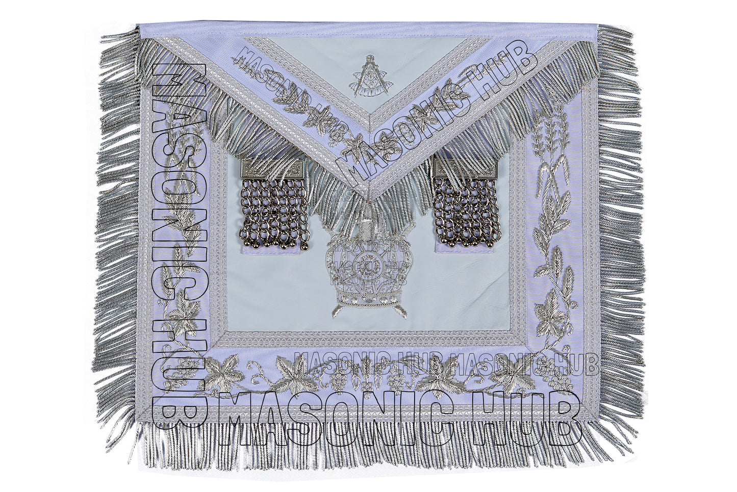 DeMolay Lambskin Apron | Past Master Emblem on Flap | Fully Silver Bullion Embroidery | Masonic Regalia