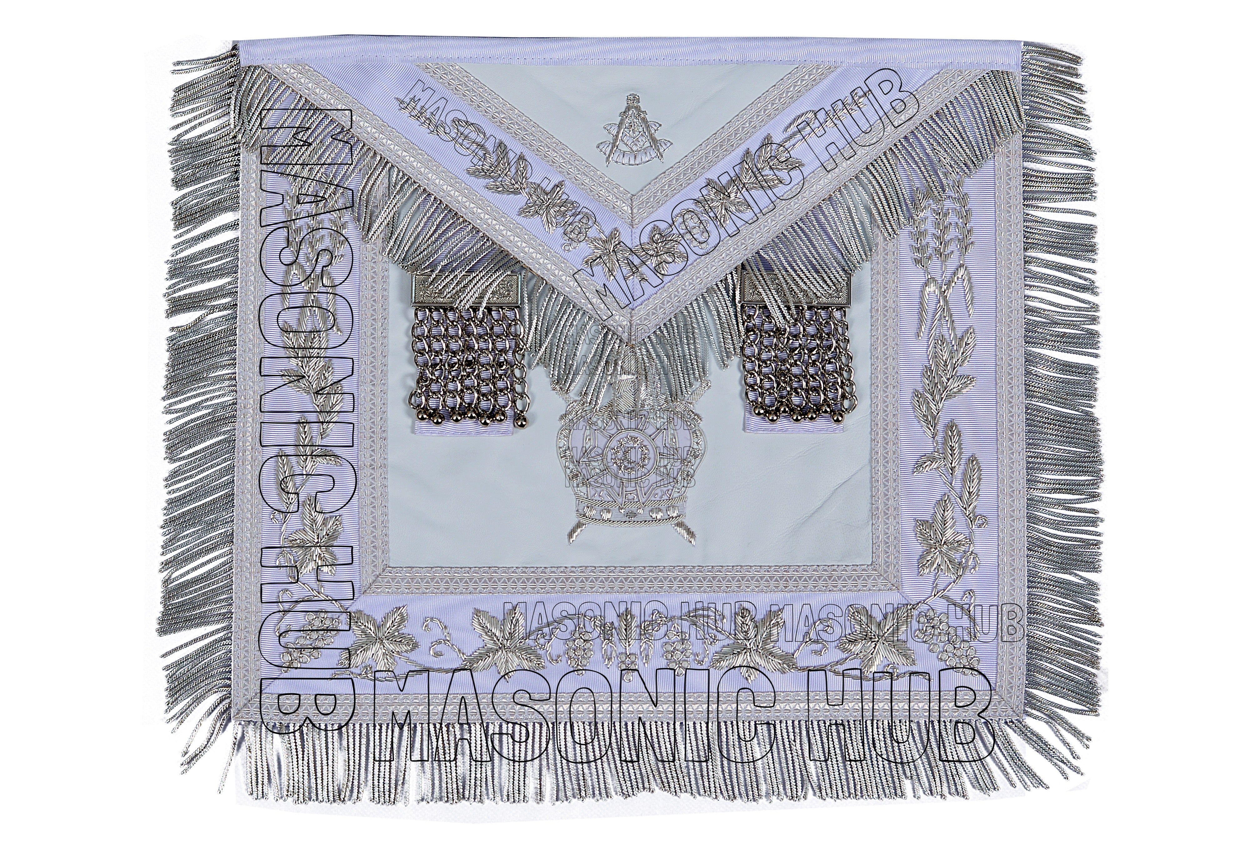 DeMolay Lambskin Apron | Past Master Emblem on Flap | Fully Silver Bullion Embroidery | Masonic Regalia